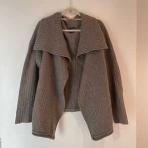 James Perse Cashmere Drape Front Cardigan Brown/Grey Ribbed Knit Size 4 (XL)